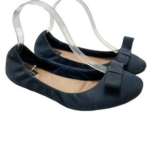 ADAM TUCKER Genuine Leather Navy Blue Suede Bow Ballet Flats Loafers Shoes 8.5